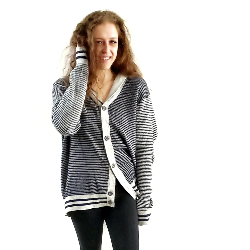 Tommy Hilfiger Navy and White Striped Cardigan